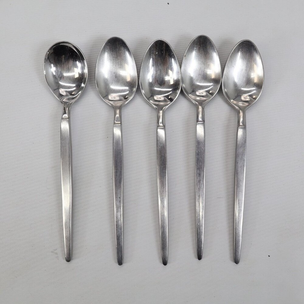5 Stanley Roberts Astro Dessert Tea Spoons Japan Stainless Flatware Sugar Replac